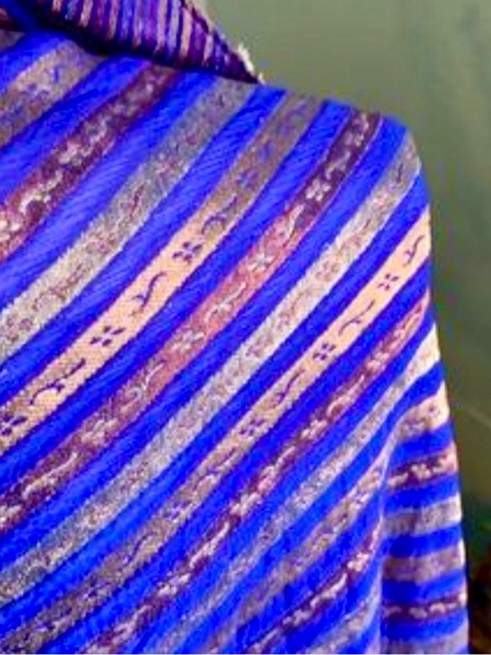 Striped Luxy Indigo & Gold & Bronze Textured Wrap Shawl Scarf Dupatta Chunni - Picture 6 of 11